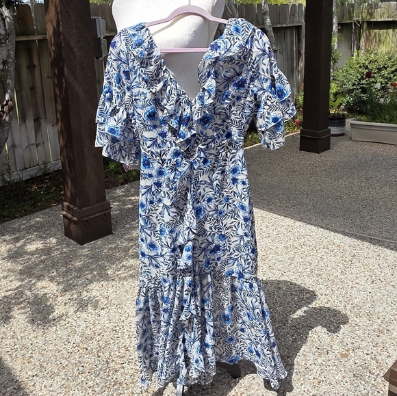Nwot Misa Los ANGELES Floral Blue and White Women's Dress 0 - Picture 10 of 15